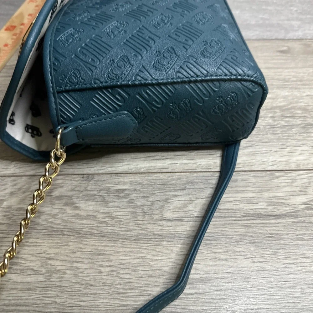 Juicy‎ Couture Women's Teal Green Crossbody Zip Around Wallet Logo